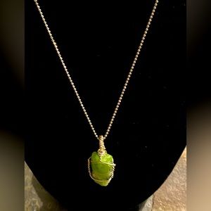 Silver plated Raw Peridot Wire Wrapped Necklace